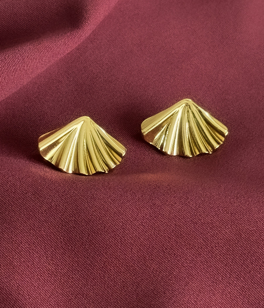 Golden Fan Stud Earrings