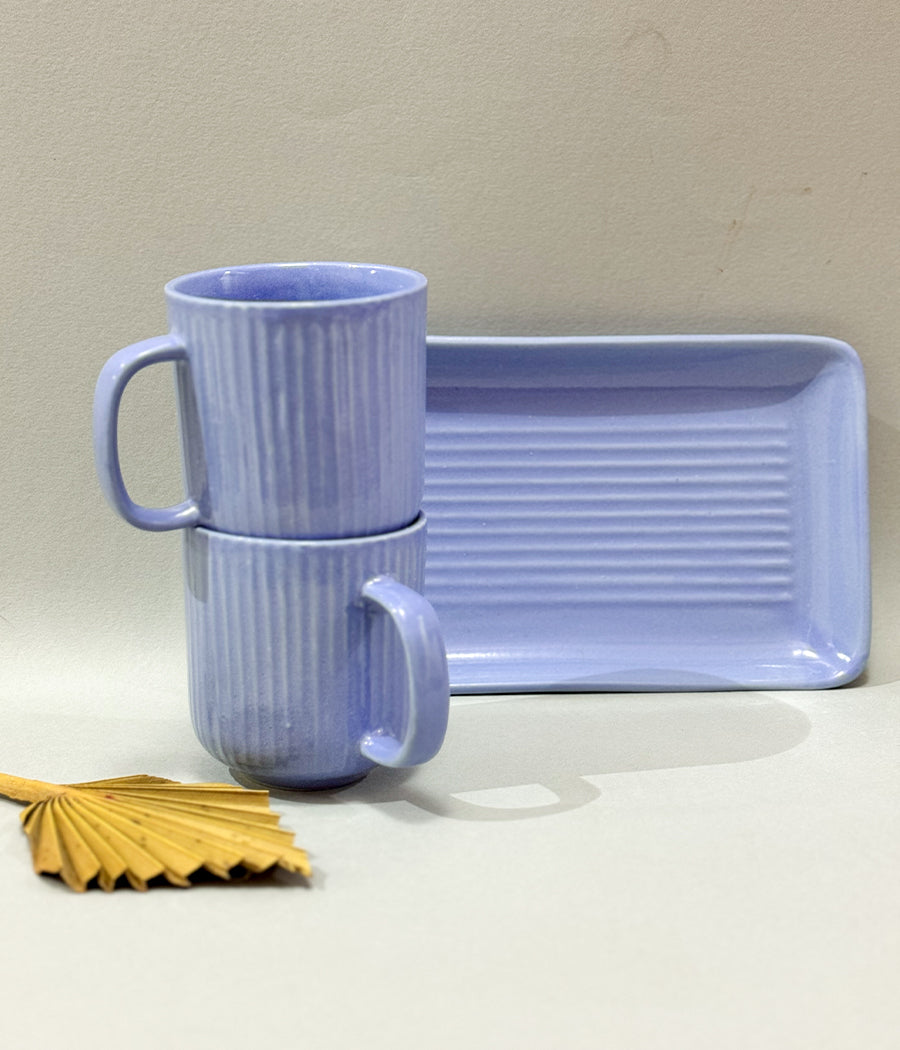 Lilac Jay Mugs with Tray