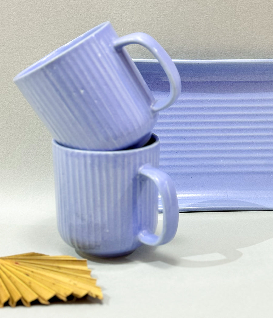 Lilac Jay Mugs with Tray