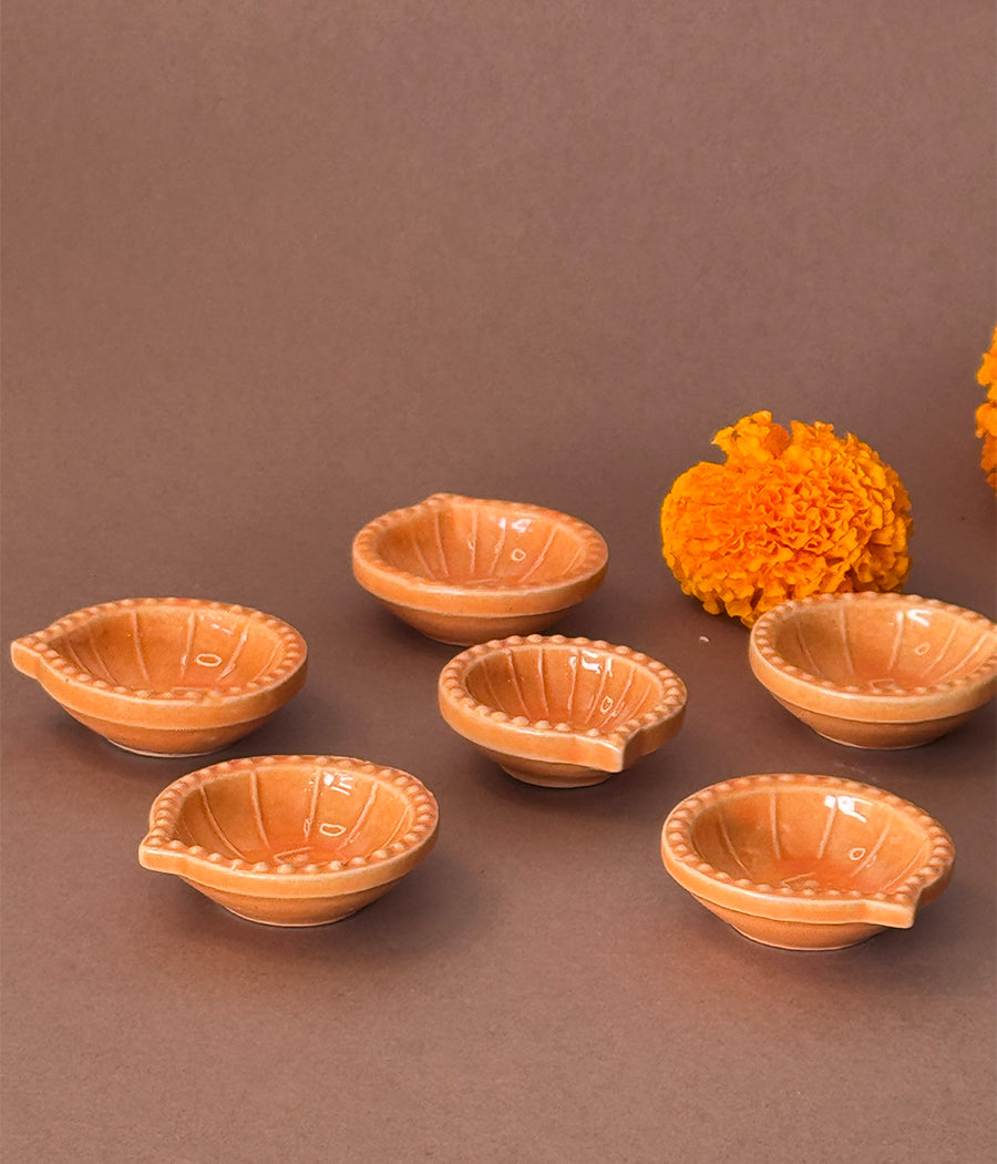 Peach Swastic Diya - Set of 6