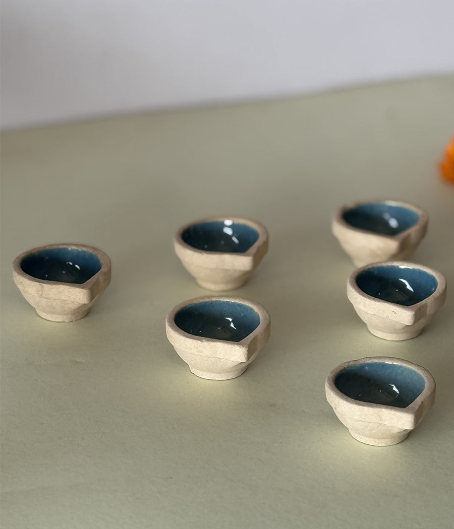 Sky Blue Ceramic Diya Set of 6