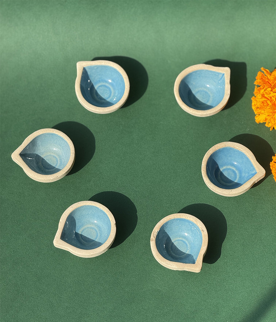 Sky Blue Ceramic Diya Set of 6