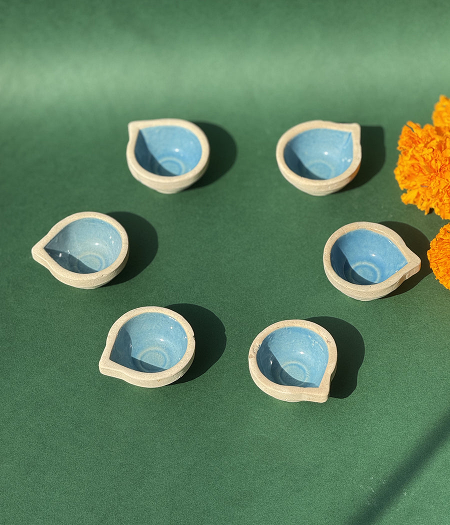 Sky Blue Ceramic Diya Set of 6