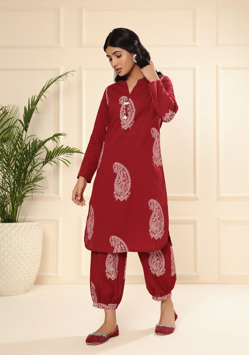 Burgundy Paisley Handblock Co-ord Set