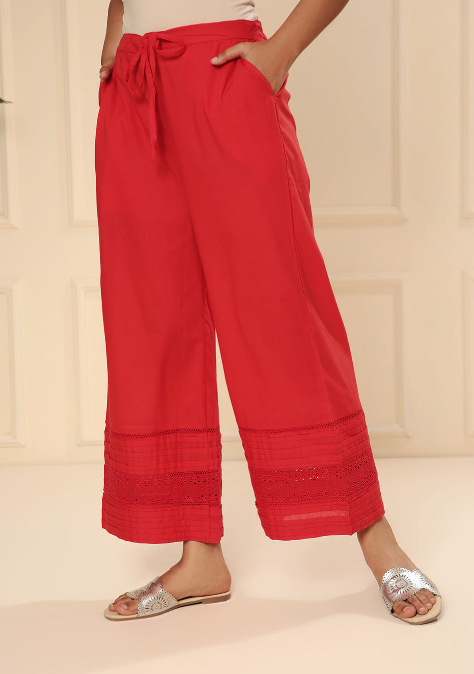 RED SCHIFFLY BORDER PANT