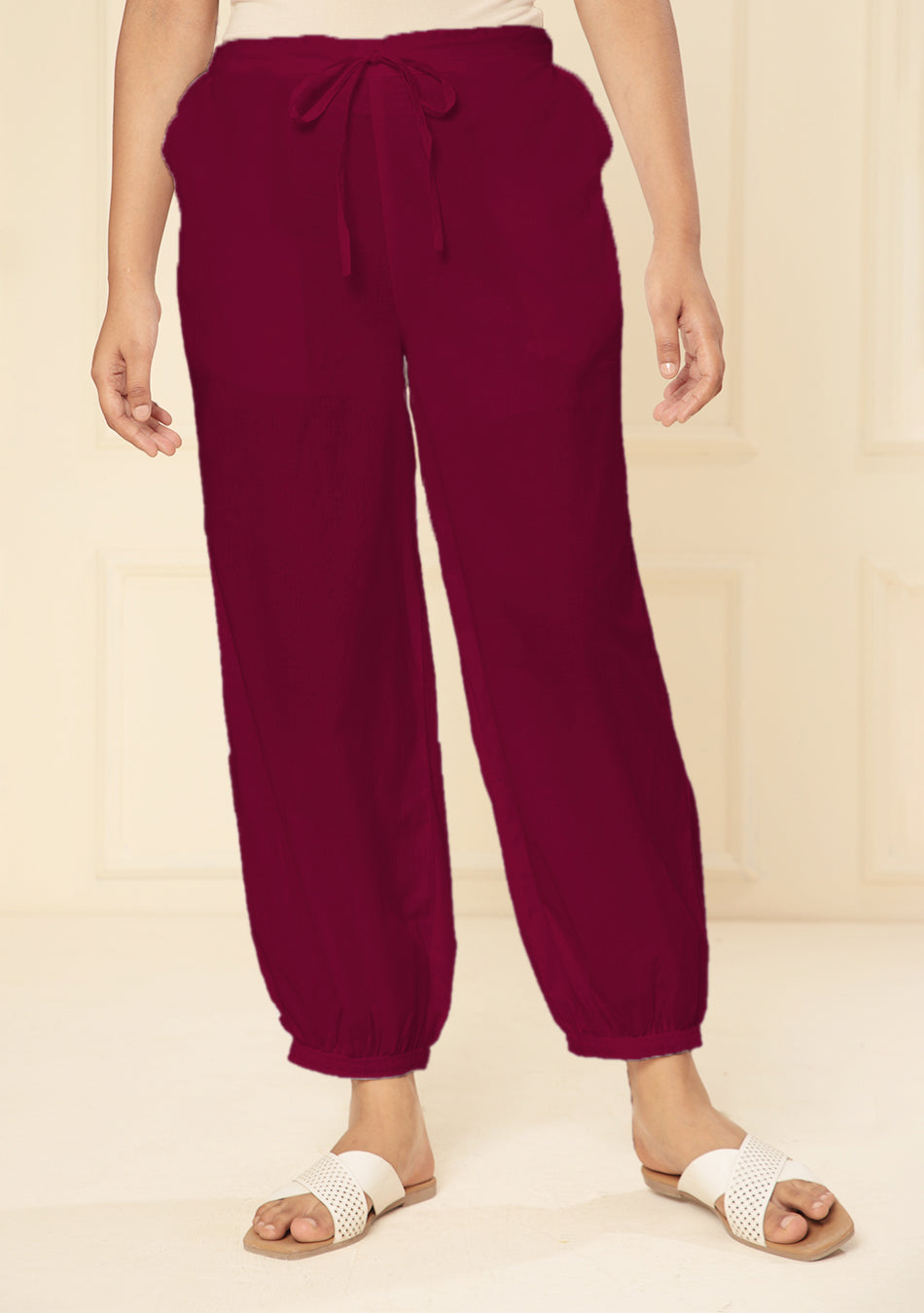 MAROON EMBROIDERED LACE CUFF PANT