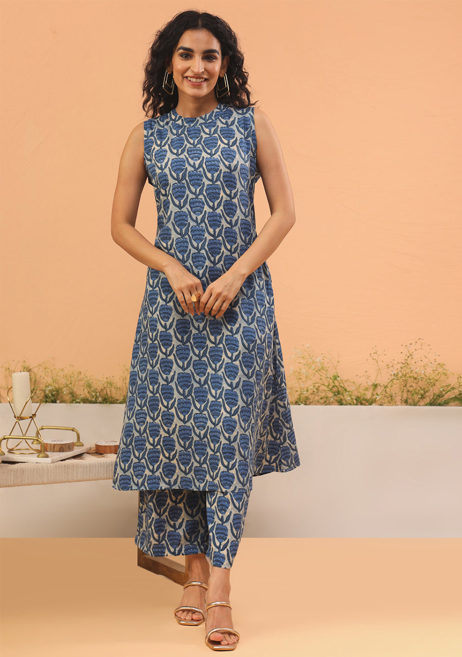 Indigo Printed A-line Kurta Set