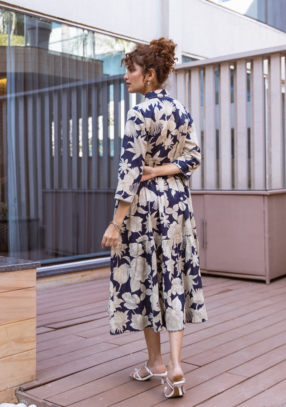 Navy Botanical Tiered Dress