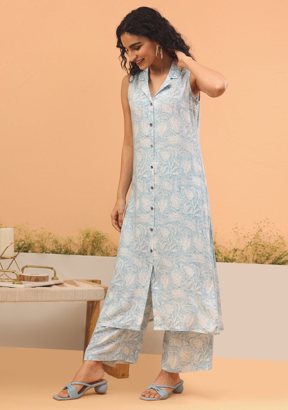 Baby Blue floral A-Line Kurta Set