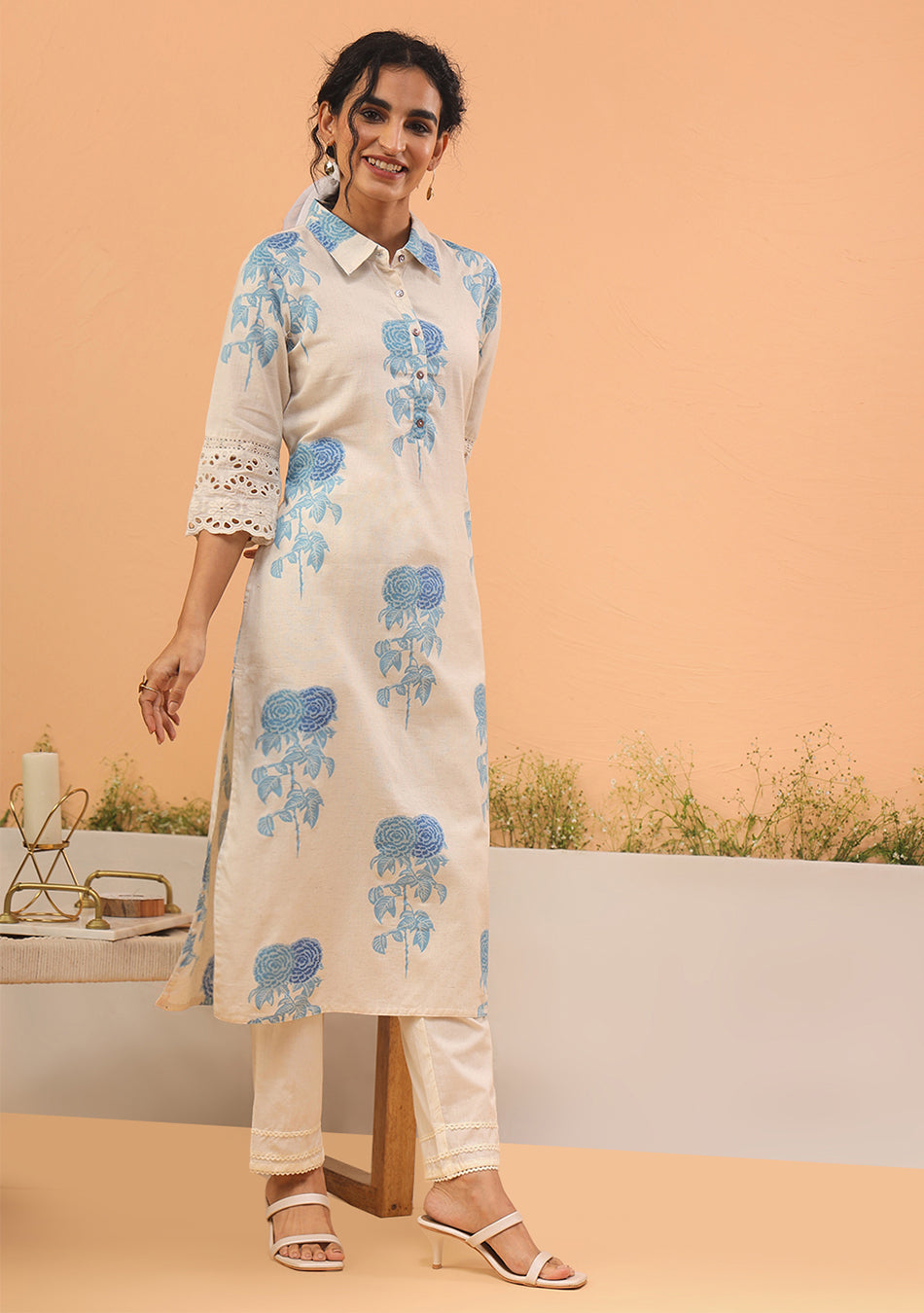 Blue floral Cotton Flex Kurta