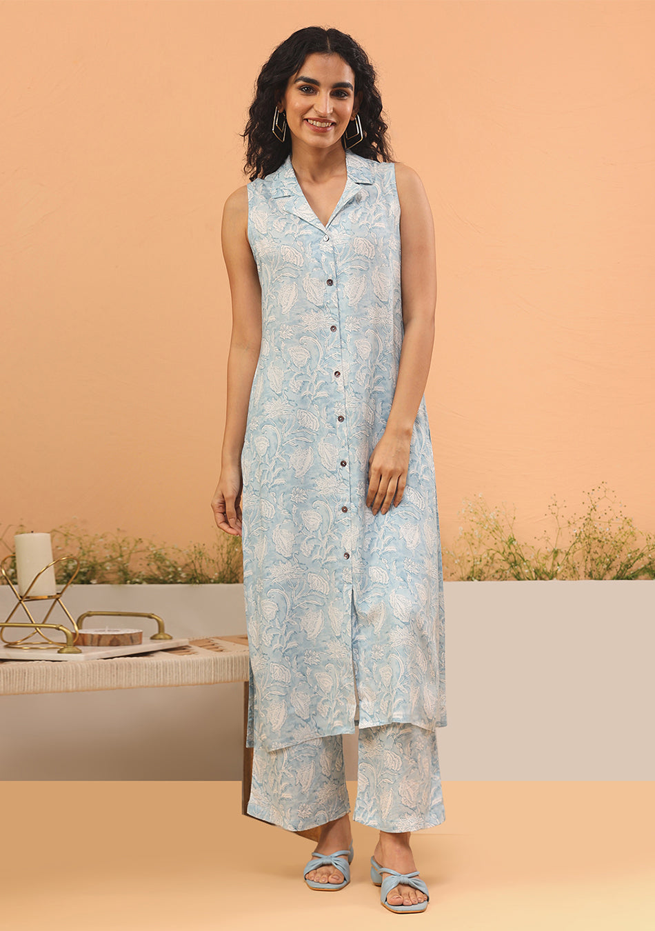 Baby Blue floral A-Line Kurta Set