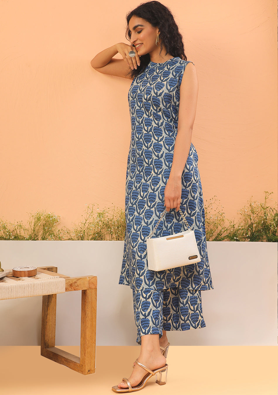 Indigo Printed A-line Kurta Set