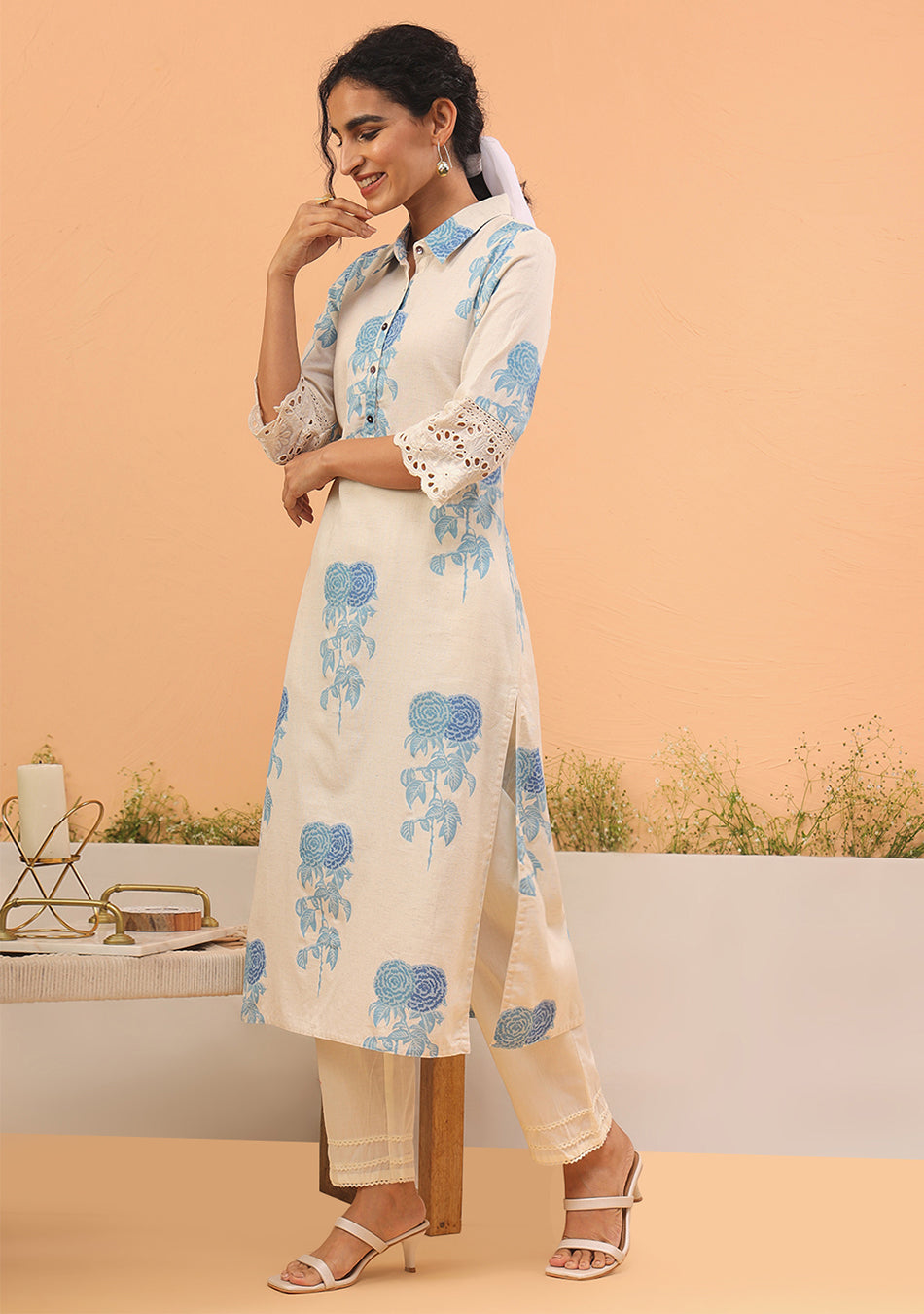 Blue floral Cotton Flex Kurta