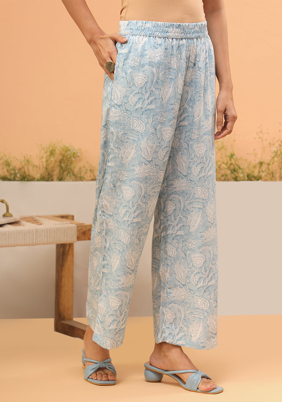 Baby Blue floral A-Line Kurta Set