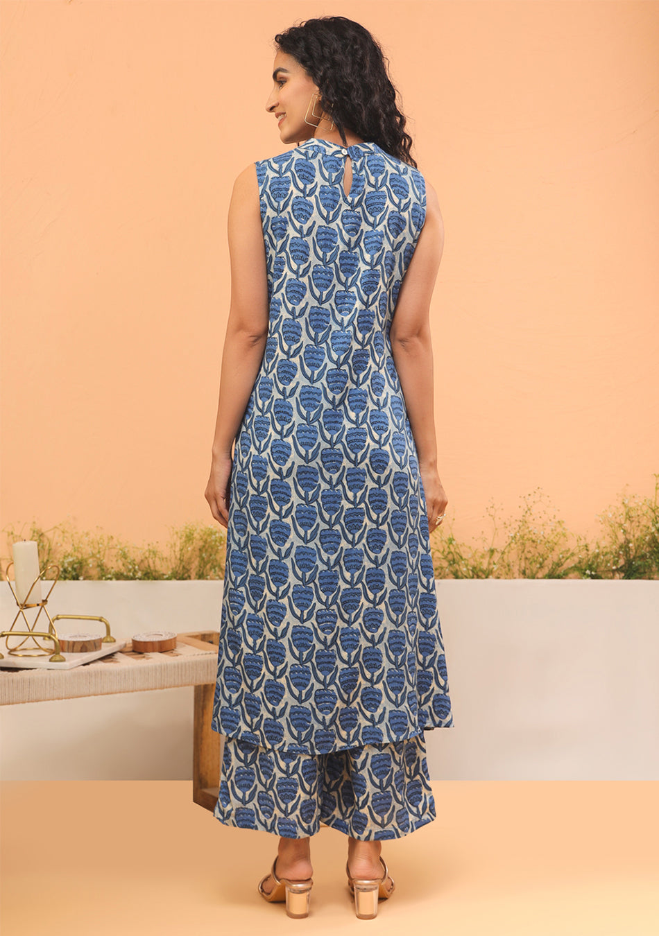 Indigo Printed A-line Kurta Set