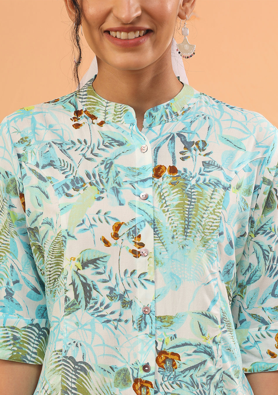 Aqua Green Tropical Print  Top