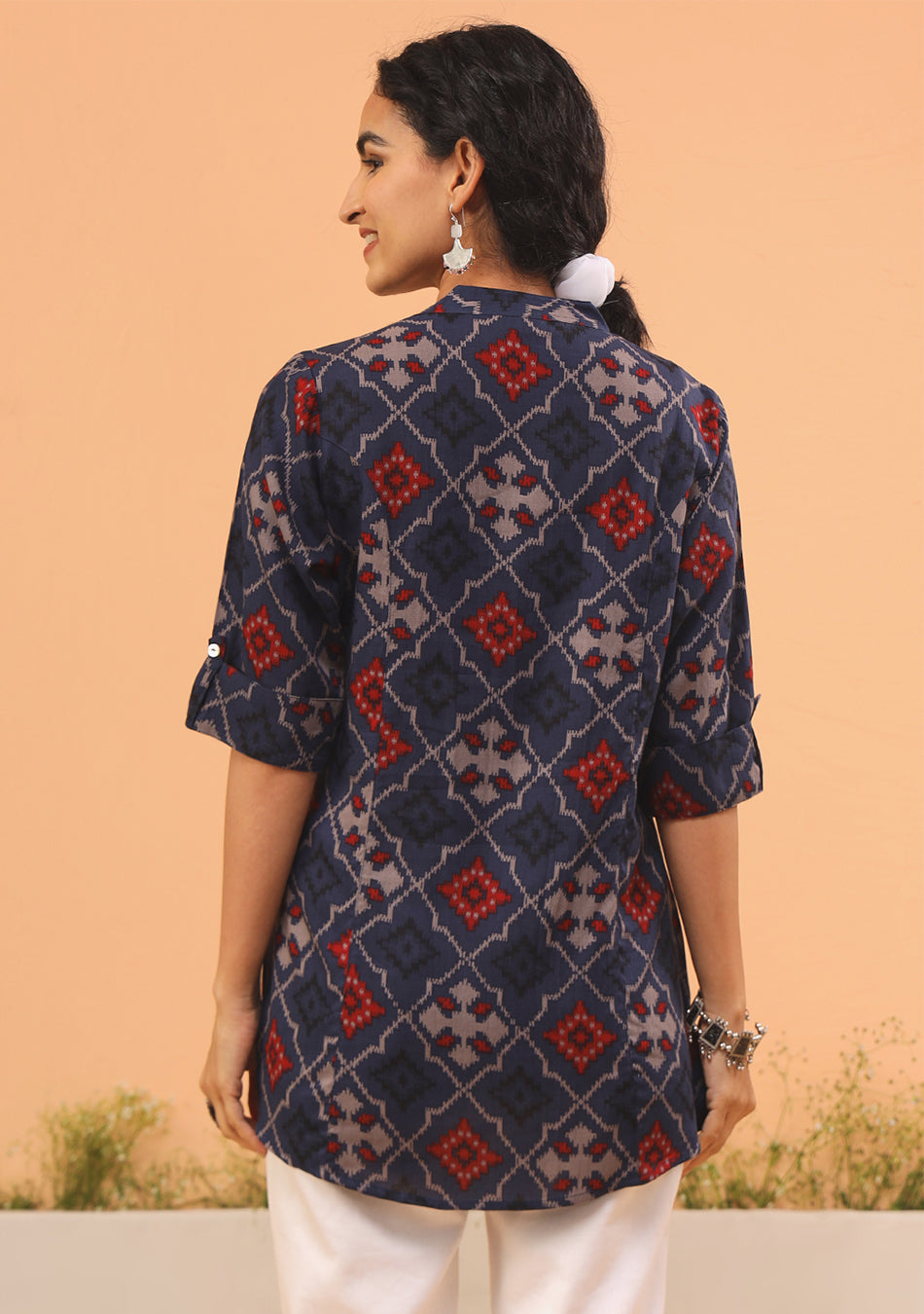 Blue Geometric Printed Rayon Top