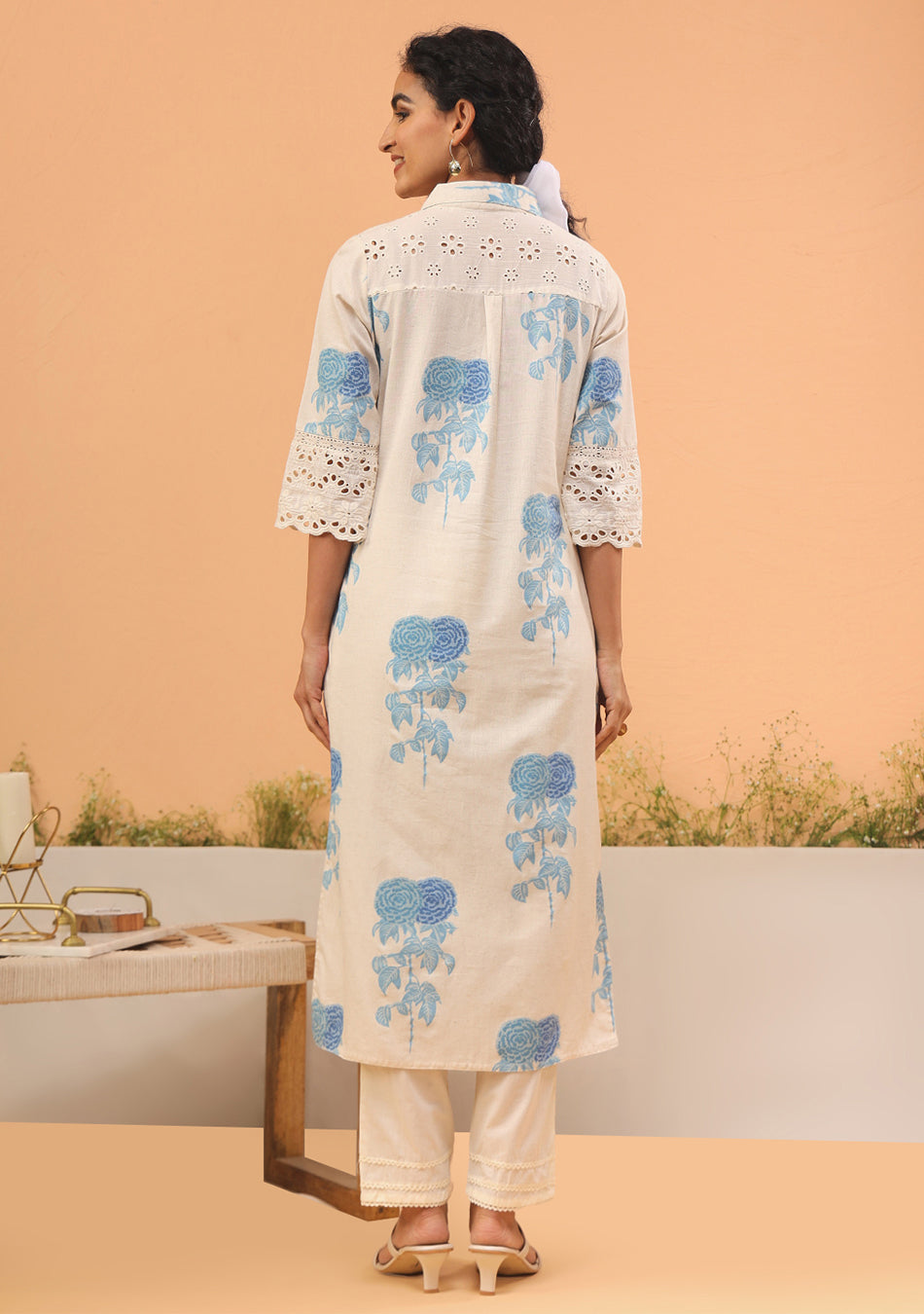 Blue floral Cotton Flex Kurta