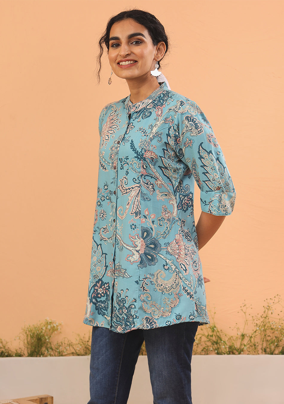 Sea Blue Floral Top