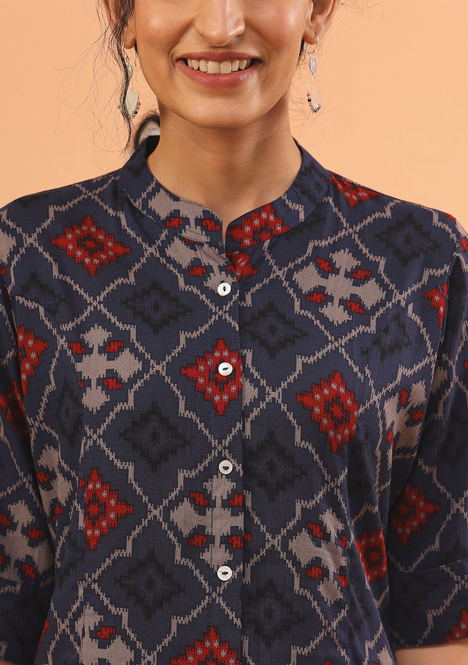 Blue Geometric Printed Rayon Top