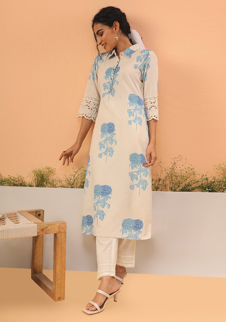 Blue floral Cotton Flex Kurta