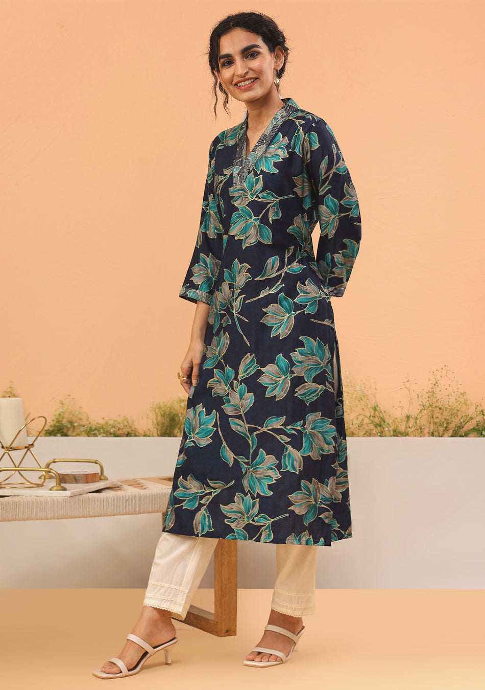 Teal Grace Embroidered Kurta