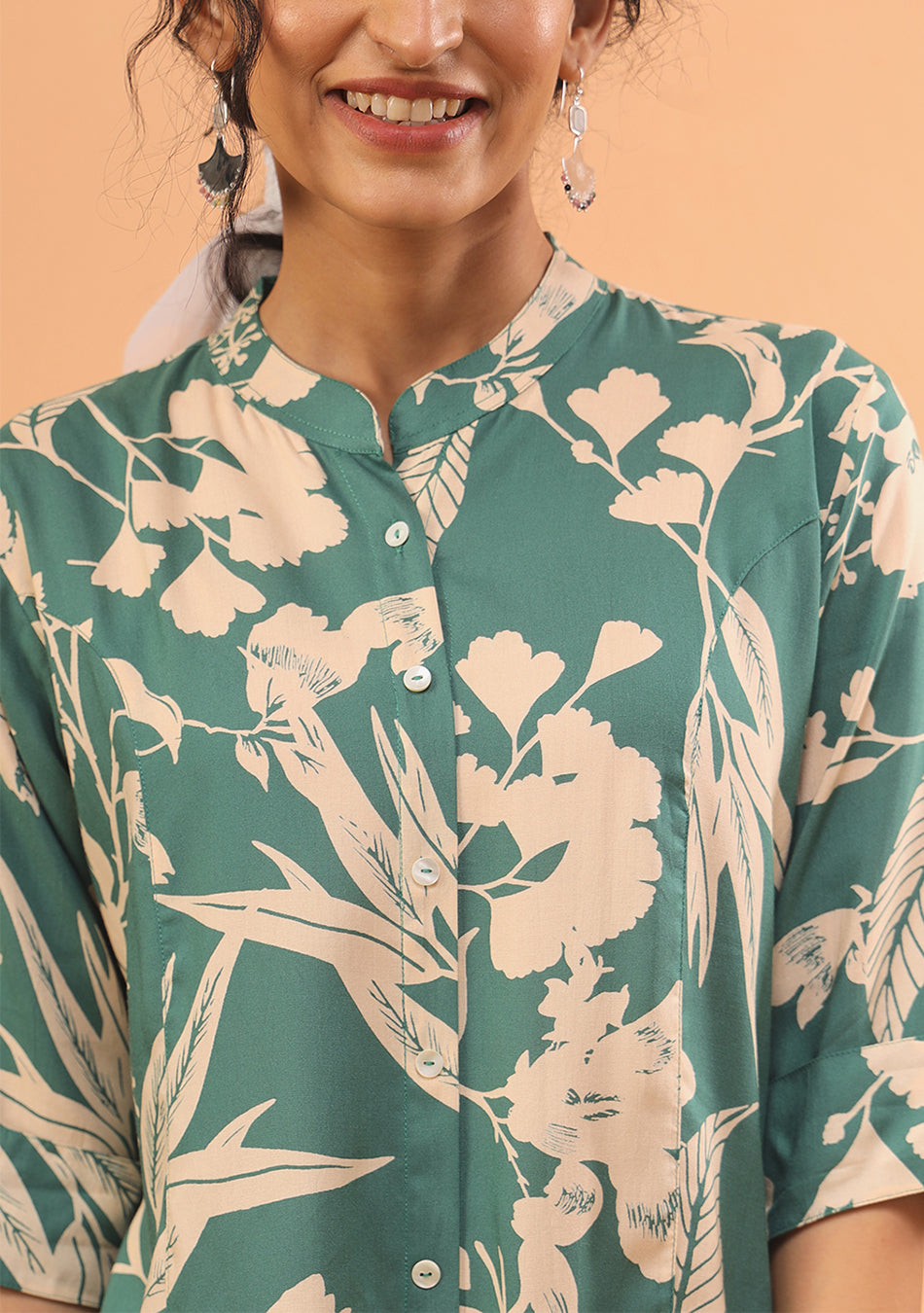 Moss Green Printed Top