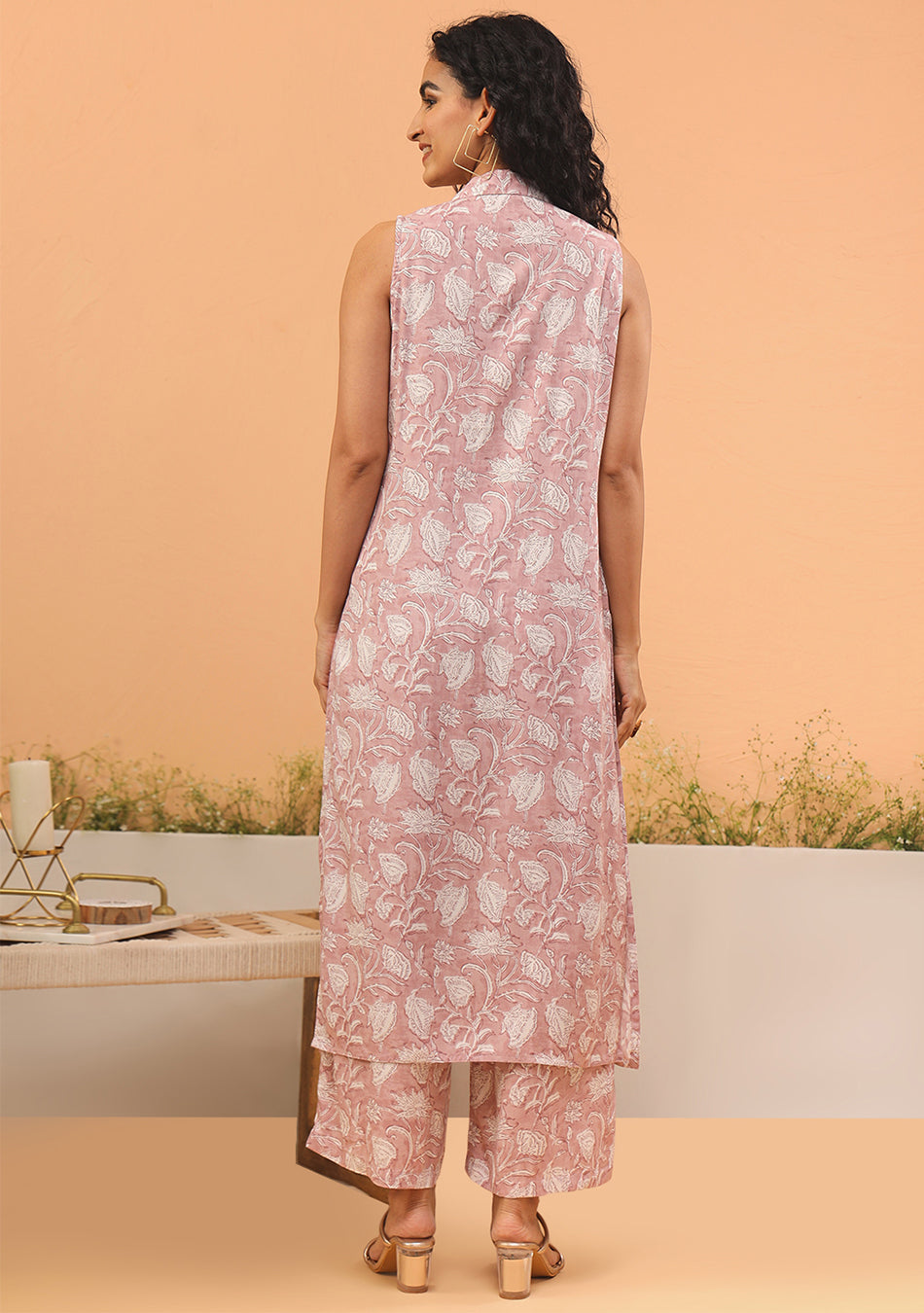 Salmon Pink A-Line Kurta Set