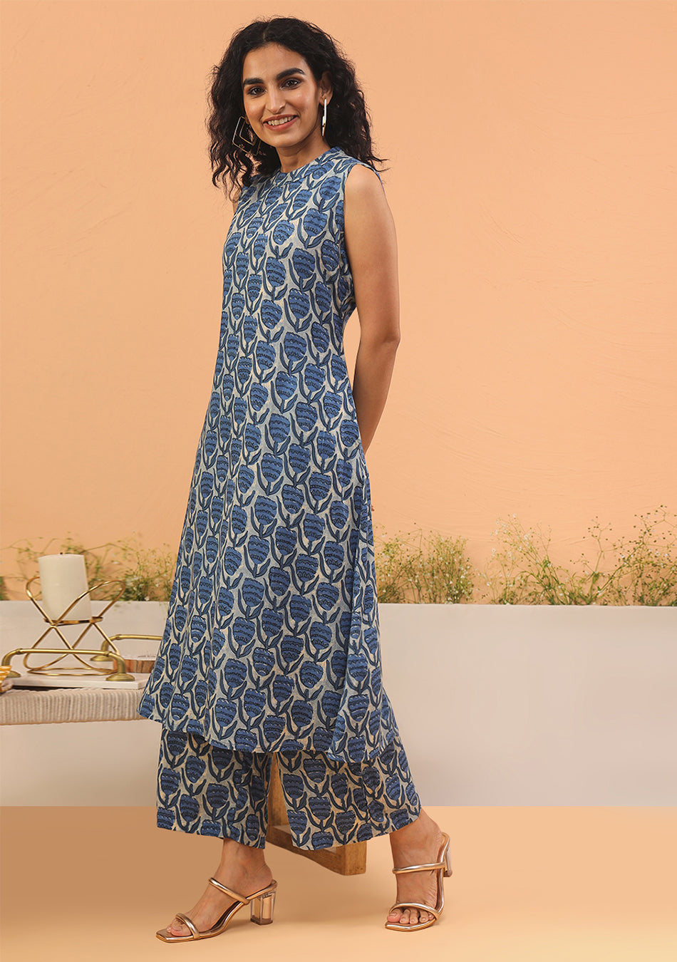 Indigo Printed A-line Kurta Set