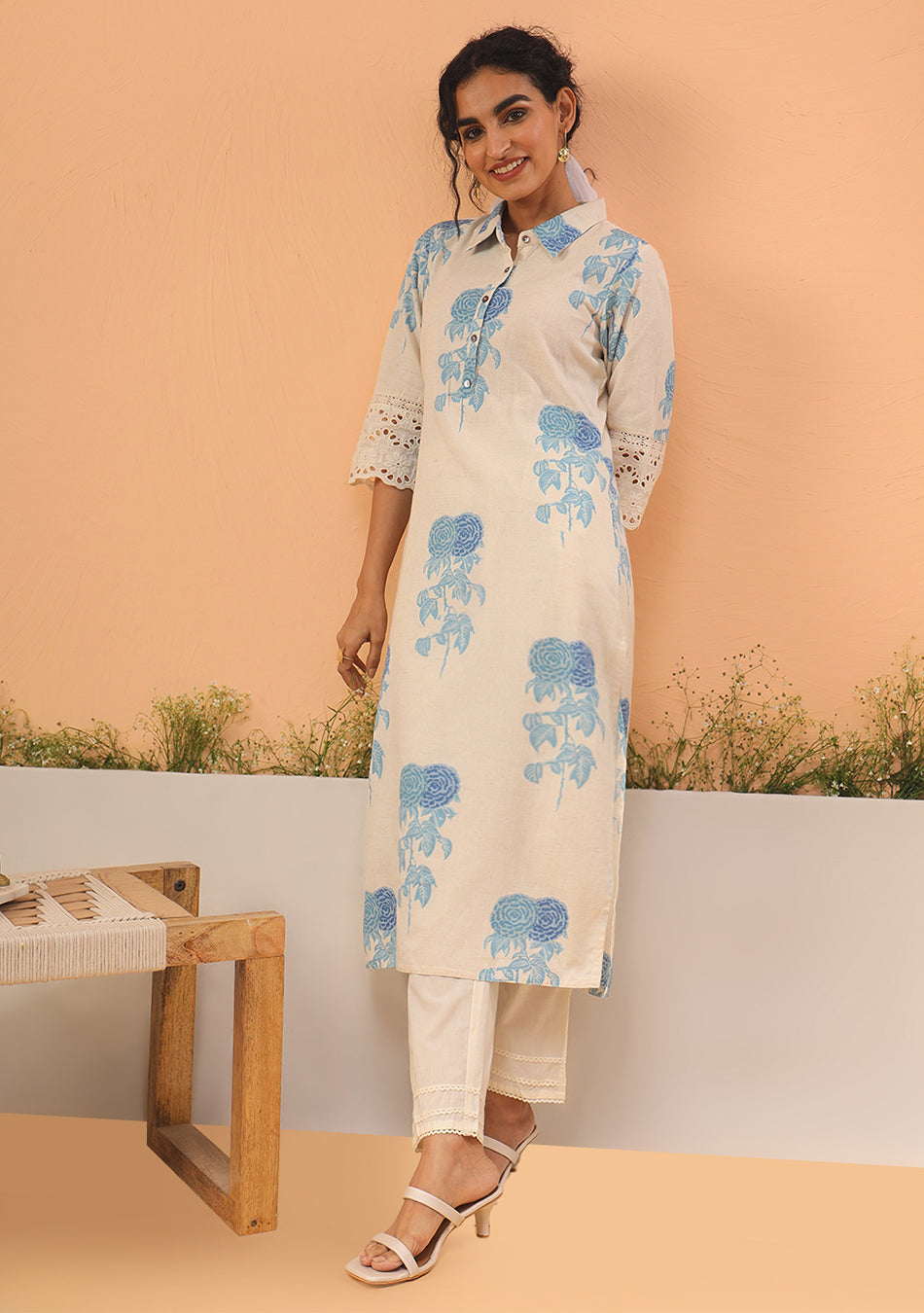 Blue floral Cotton Flex Kurta