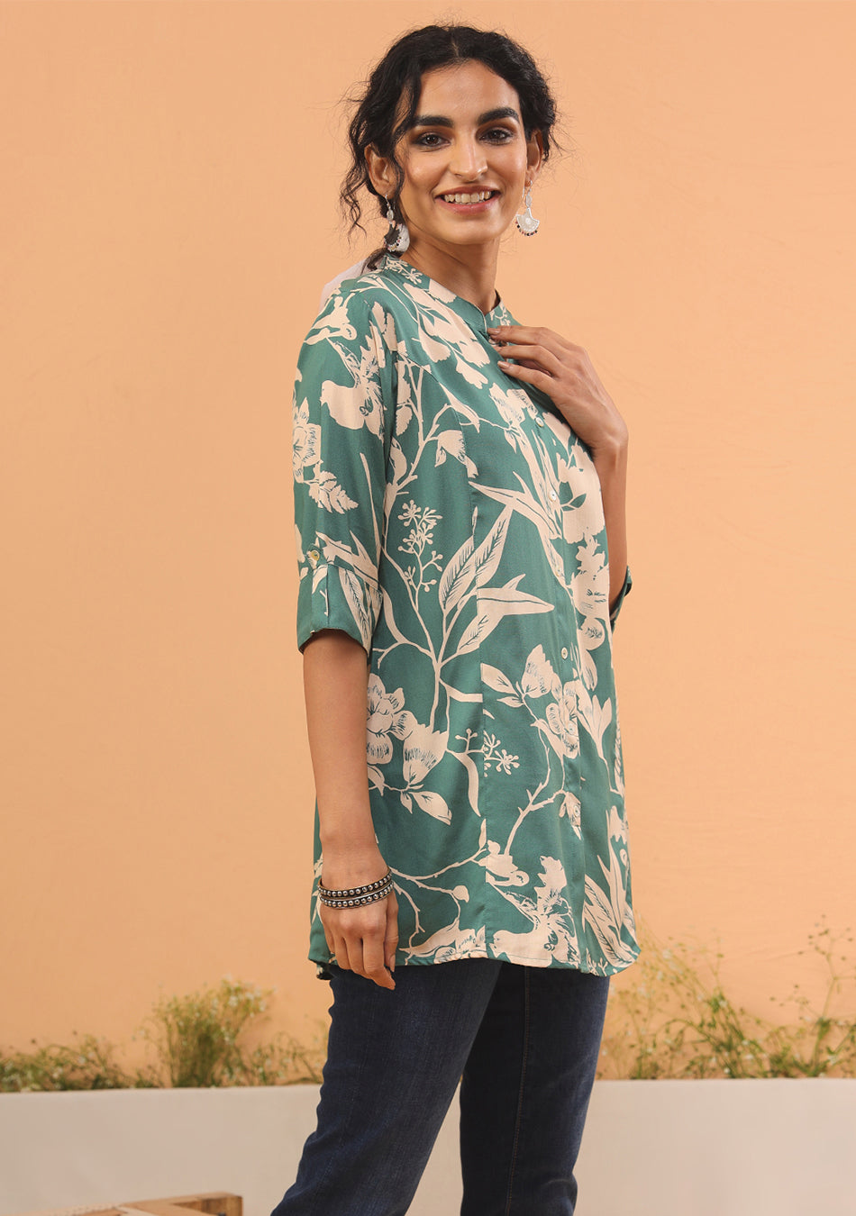 Moss Green Printed Top