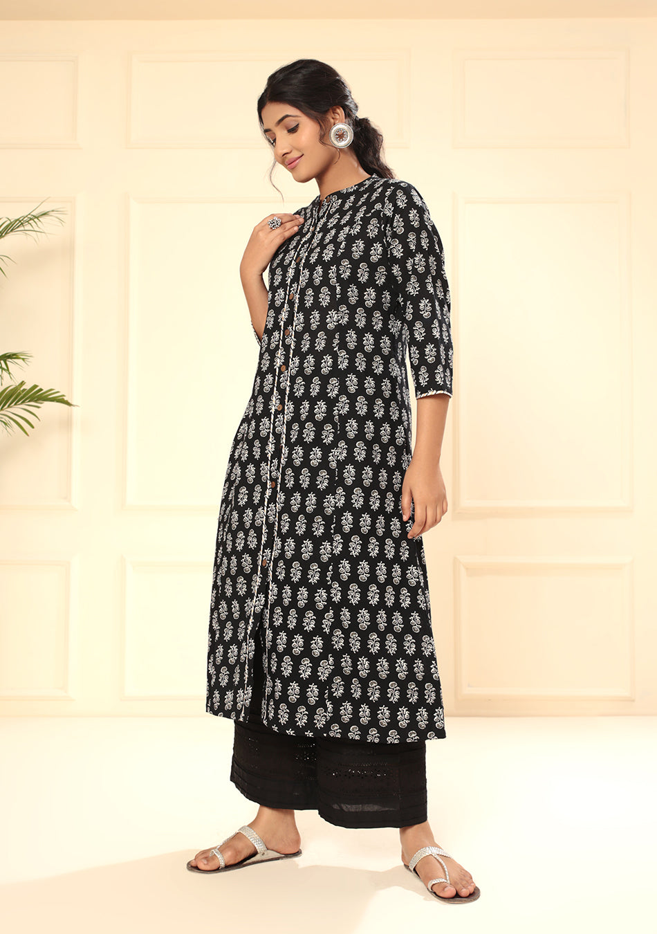 Black Cotton Classic A-Line Kurta