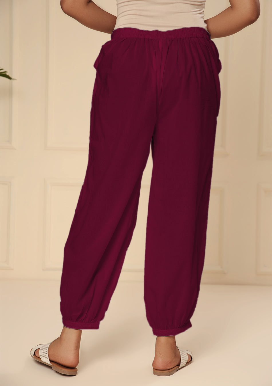 MAROON EMBROIDERED LACE CUFF PANT