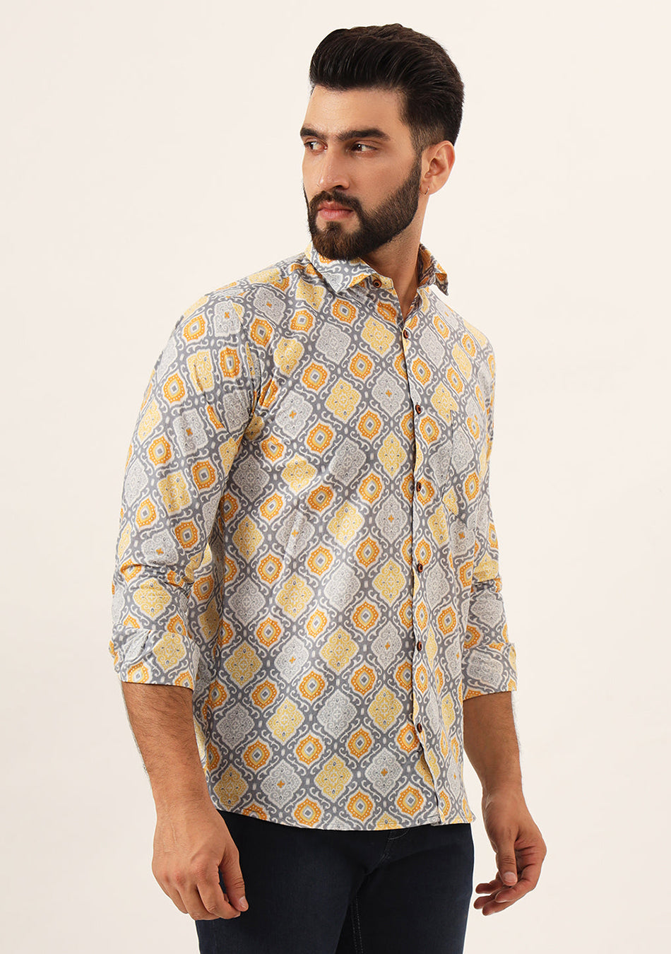 Purple Geometric Pure Cotton Regular Fit Casual Shirt