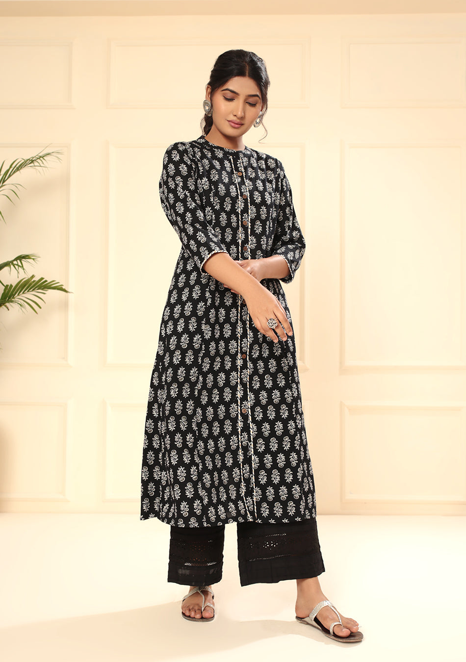 Black Cotton Classic A-Line Kurta