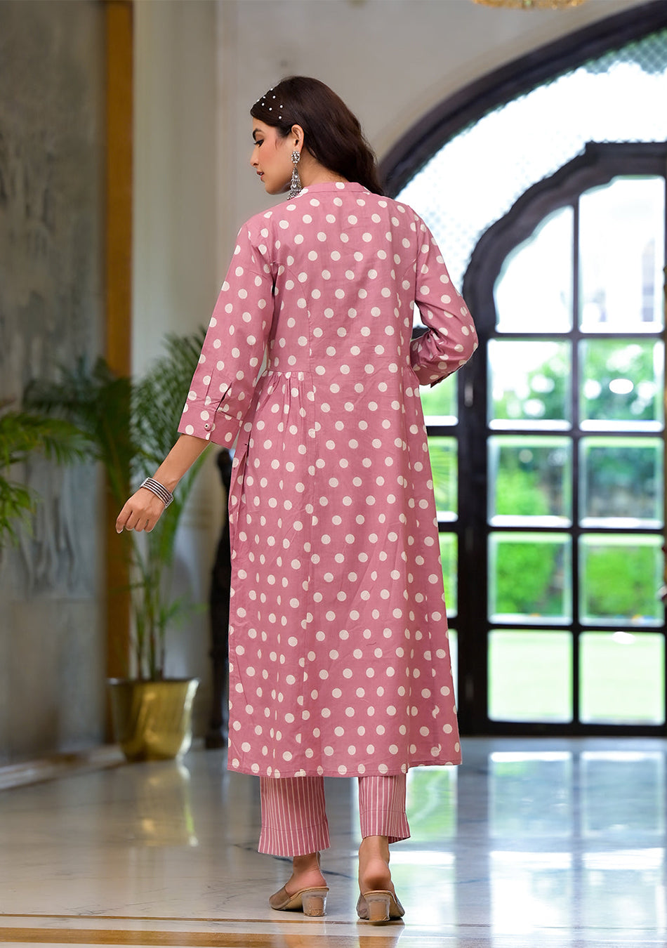 Light Pink Printed Pure Cotton Straight Kurta & Trouser with Dupatta