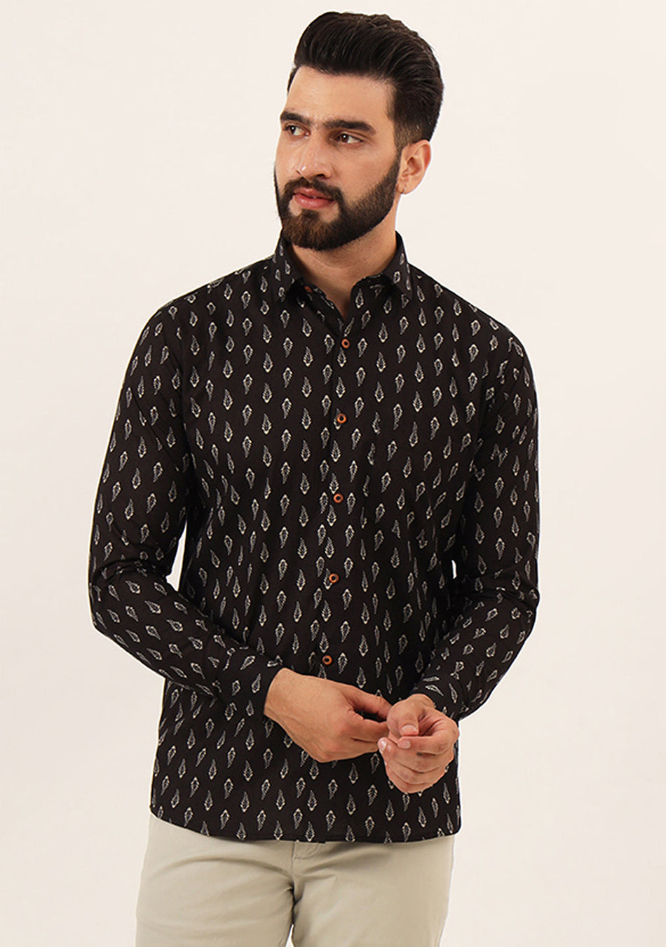 Brown Printed Pure Cotton Regular Fit Casual Shirt