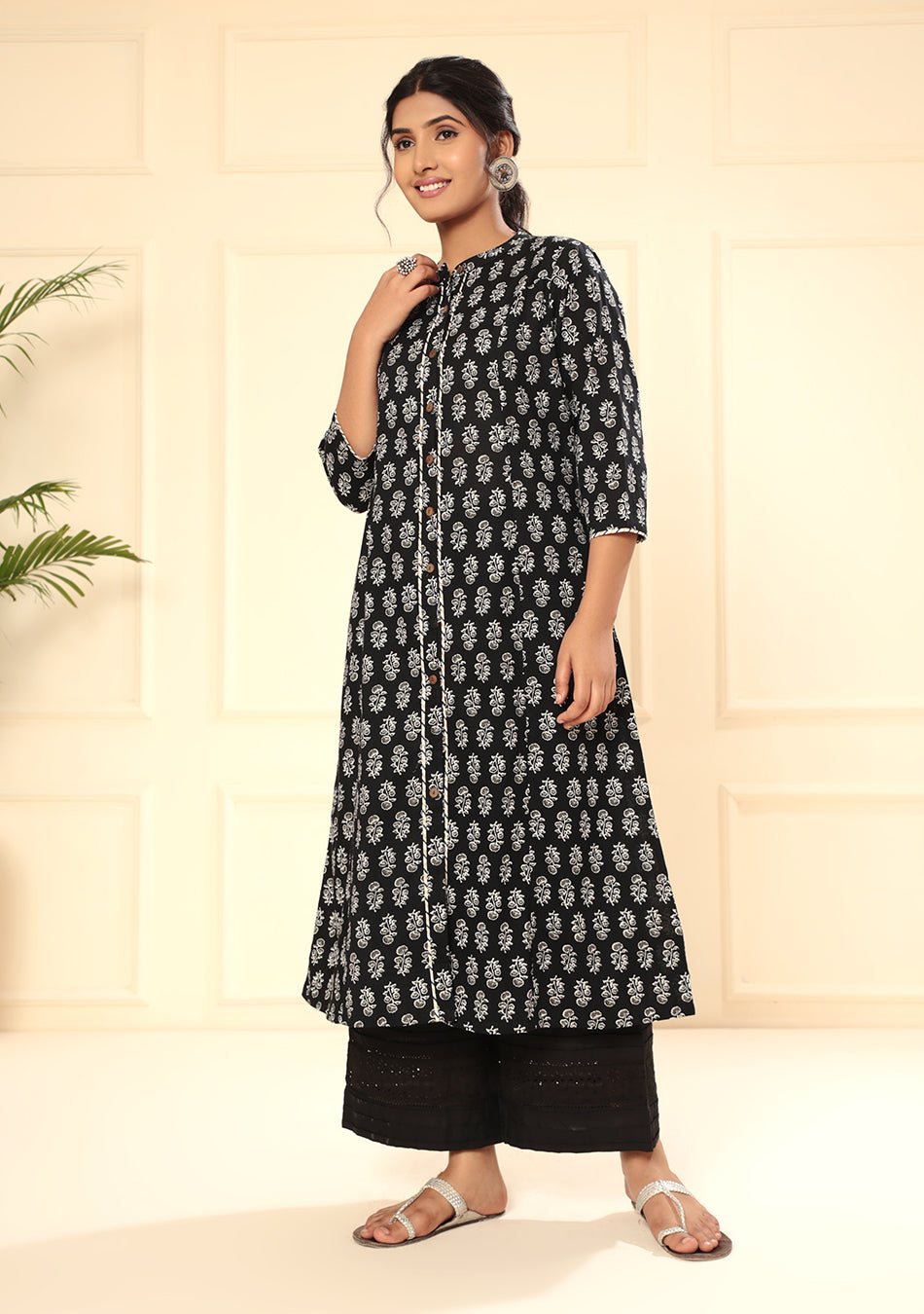 Black Cotton Classic A-Line Kurta