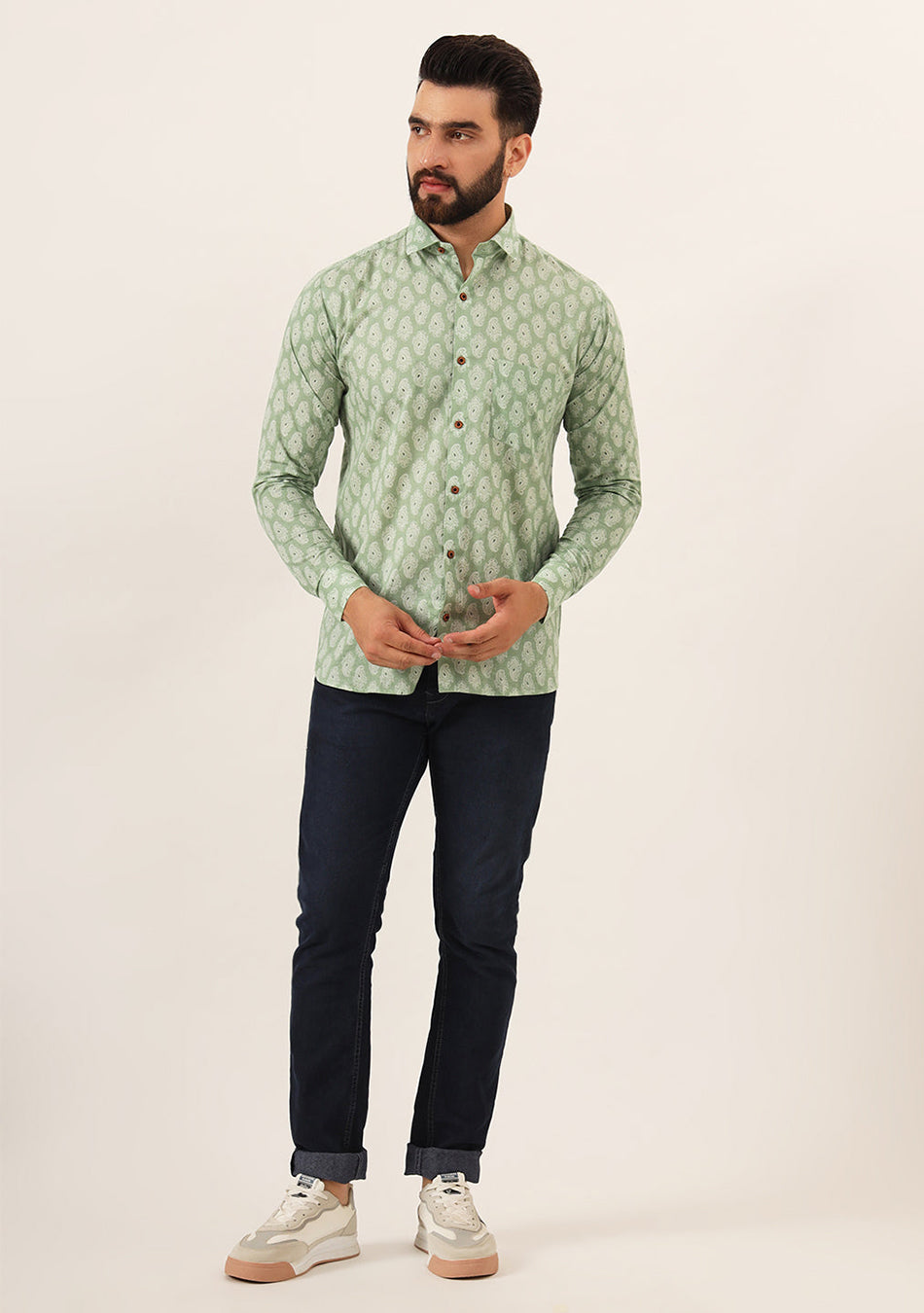 Green Paisley Print Pure Cotton Regular Fit Casual Shirt