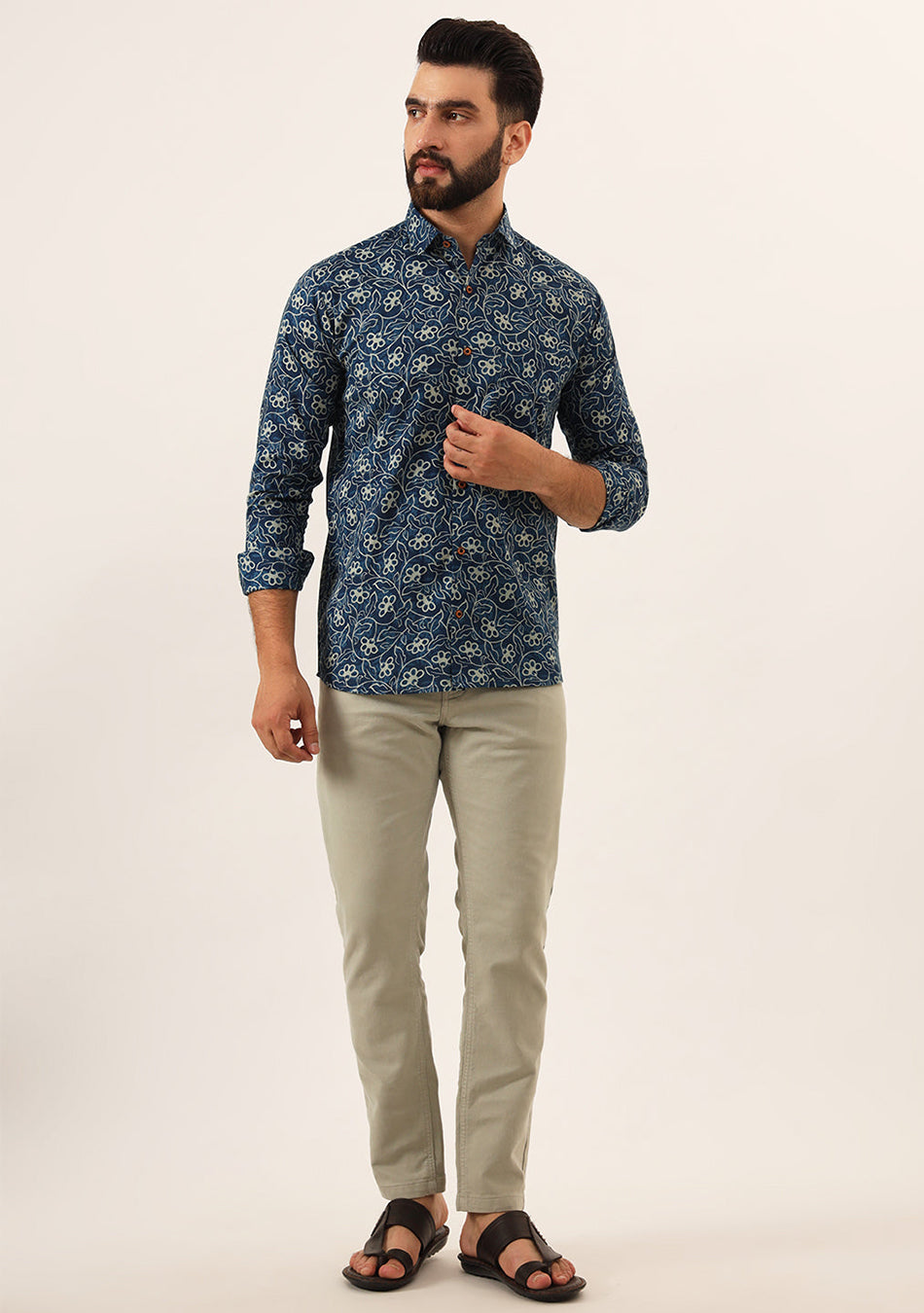 Blue Floral Print Pure Cotton Regular Fit Casual Shirt