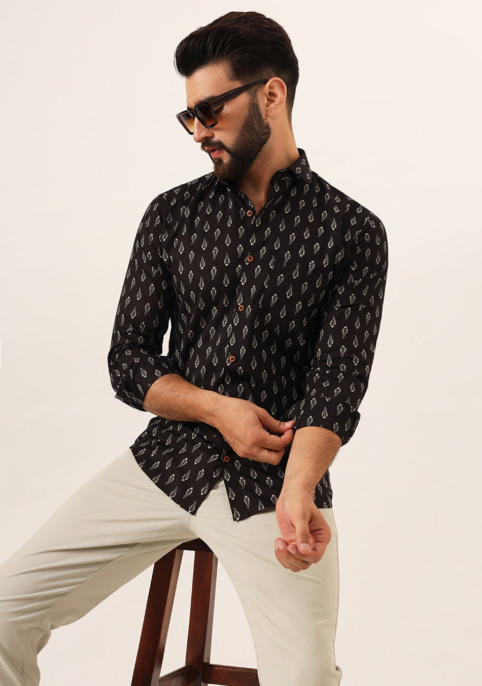 Brown Printed Pure Cotton Regular Fit Casual Shirt