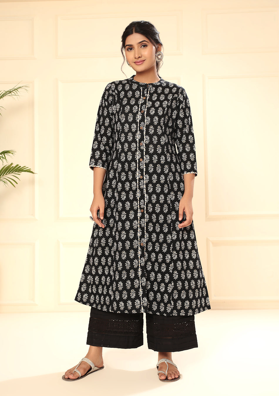 Black Cotton Classic A-Line Kurta