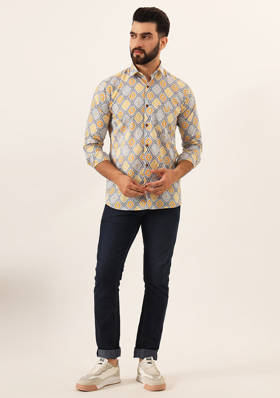 Purple Geometric Pure Cotton Regular Fit Casual Shirt