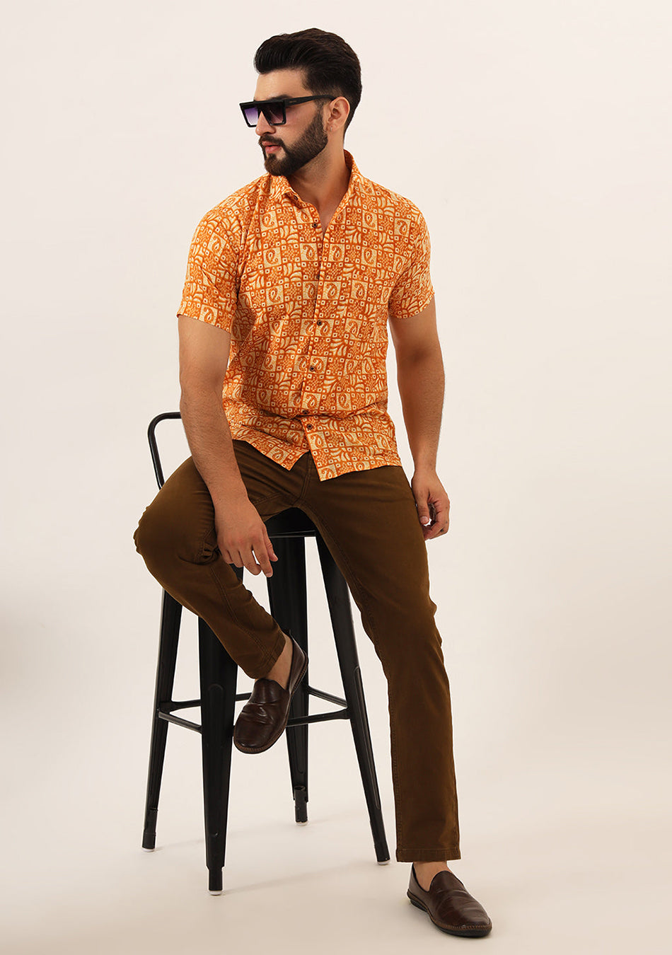 Orange Paisley Print Pure Cotton Regular Fit Casual Shirt