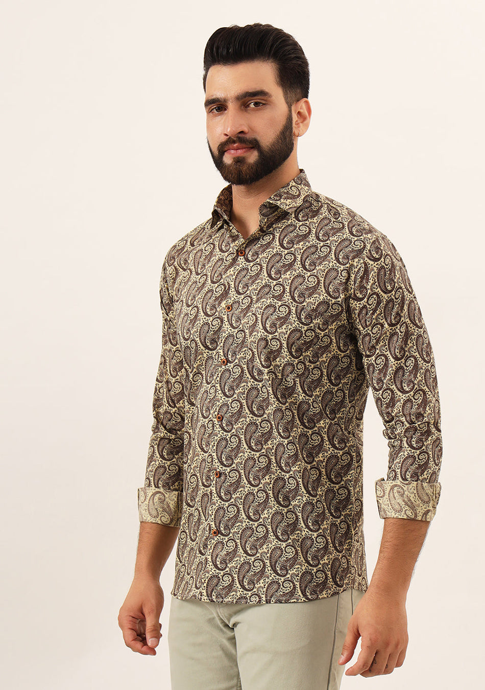 Brown Paisley Print Pure Cotton Regular Fit Casual Shirt