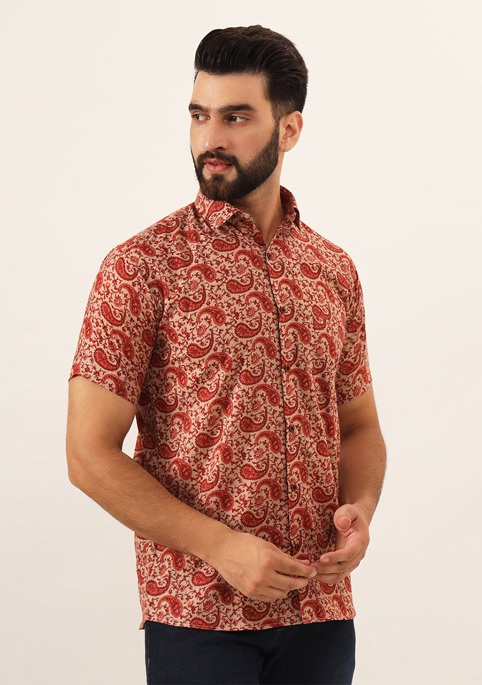 Maroon Paisley Print Pure Cotton Regular Fit Casual Shirt