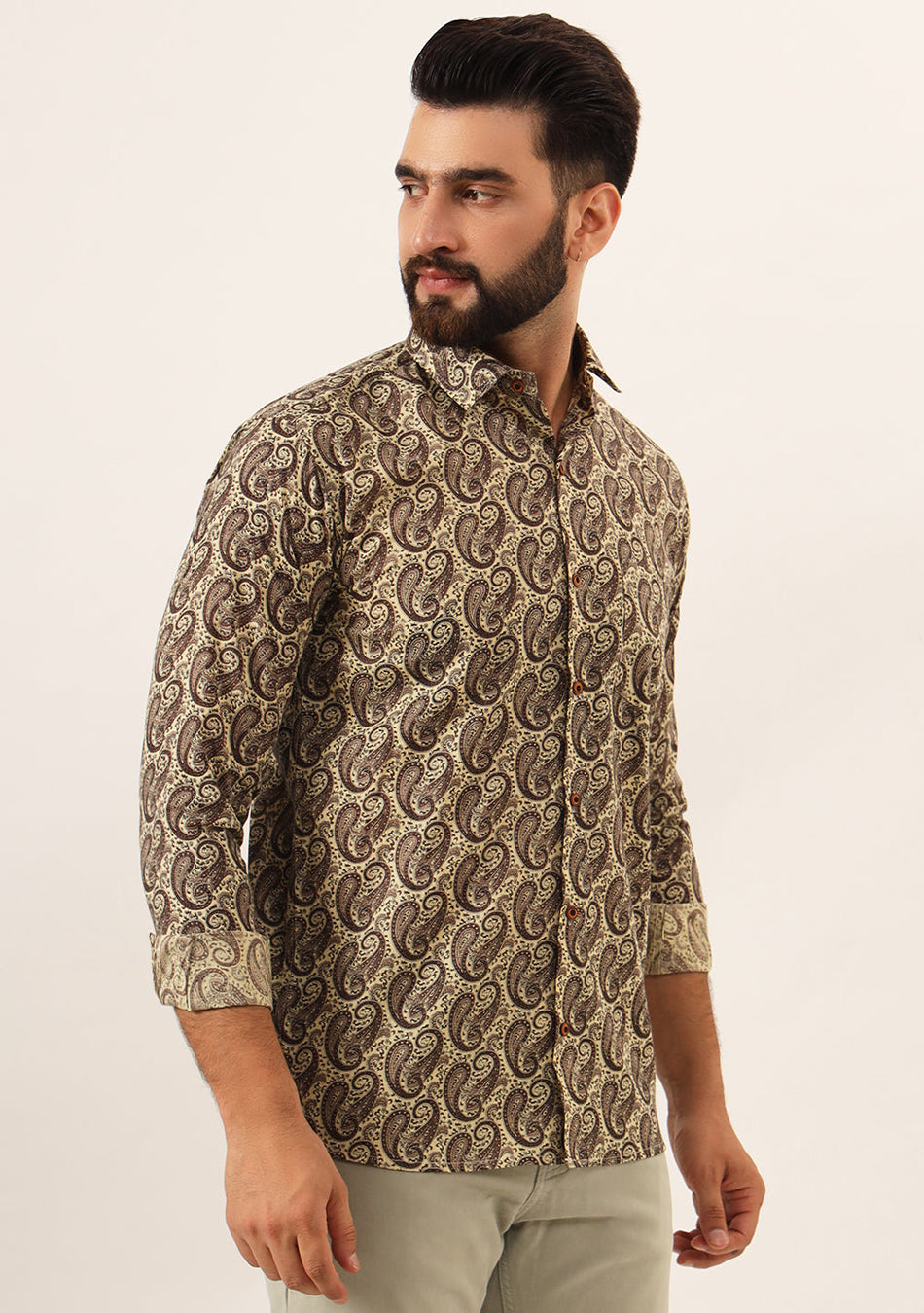 Brown Paisley Print Pure Cotton Regular Fit Casual Shirt