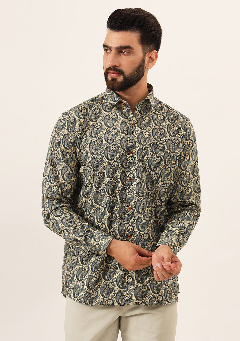 Blue Paisley Print Pure Cotton Regular Fit Casual Shirt