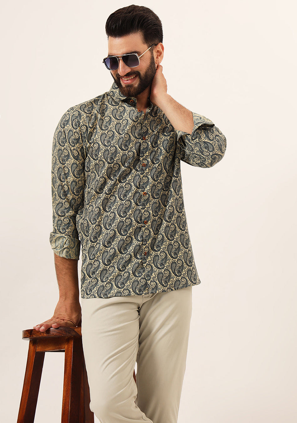 Blue Paisley Print Pure Cotton Regular Fit Casual Shirt