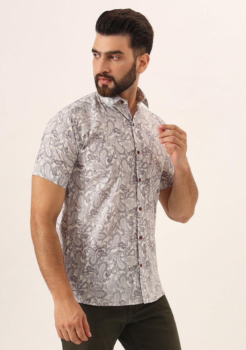 Lavender Paisley Print Pure Cotton Regular Fit Casual Shirt